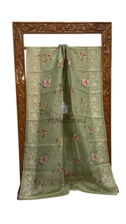 Pure Organza Digital Print with Chikankari Handloom Banarasi Saree - The Handlooms