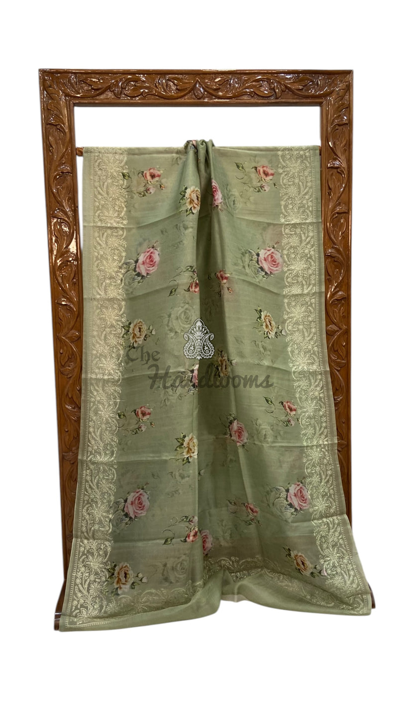 Pure Organza Digital Print with Chikankari Handloom Banarasi Saree - The Handlooms