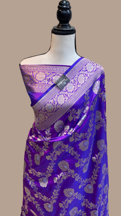 Purple Pure Katan Silk Banarasi Handloom Saree - All over Jaal work with Meenakari