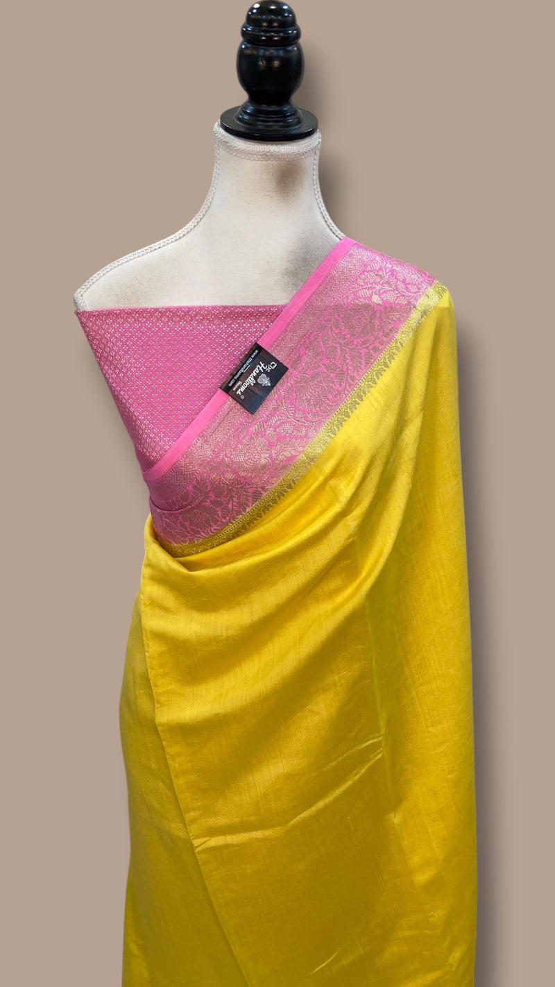 Yellow Pure Chiniya Silk Khaddi Handloom Banarasi Saree