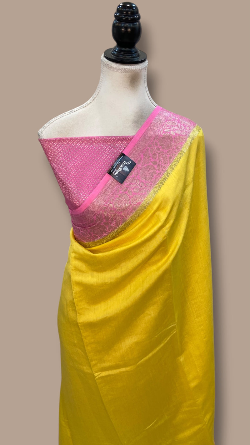 Yellow Pure Chiniya Silk Khaddi Handloom Banarasi Saree