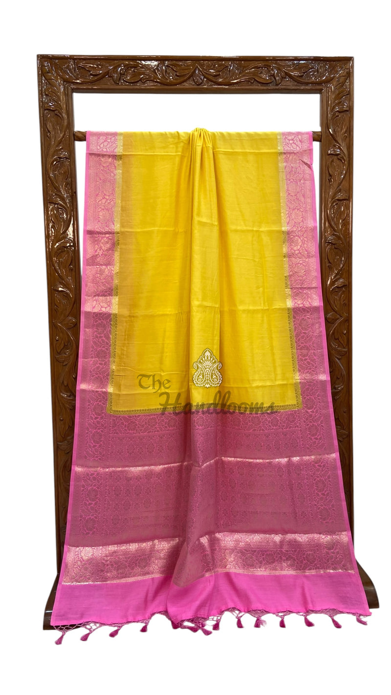 Yellow Pure Chiniya Silk Khaddi Handloom Banarasi Saree