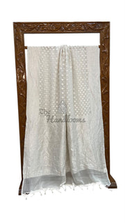 White Pure Khaddi Georgette Handloom Banarasi Saree - The Handlooms