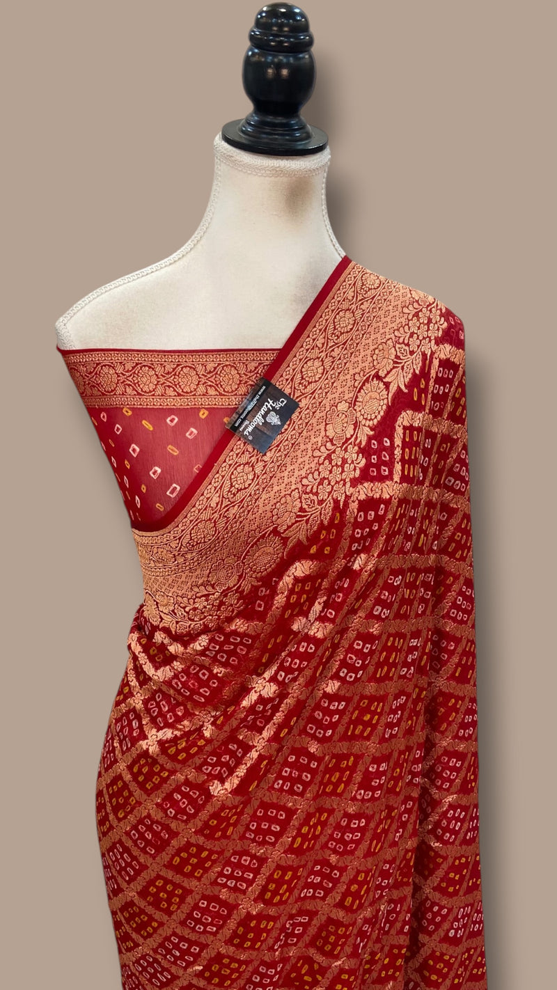 Pure Georgette Banarasi Bandhej Handloom Saree