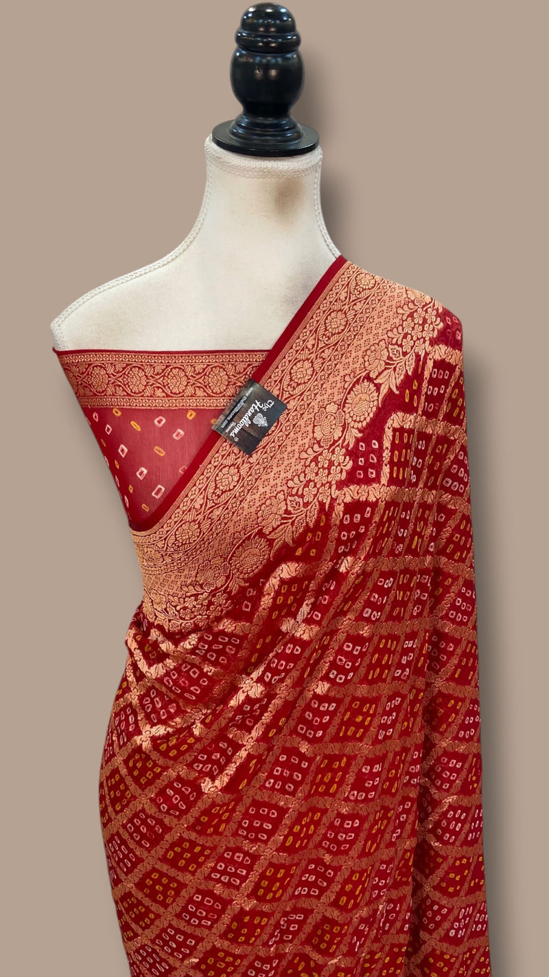 Pure Georgette Banarasi Bandhej Handloom Saree