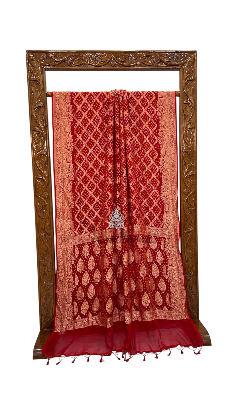 Pure Georgette Banarasi Bandhej Handloom Saree