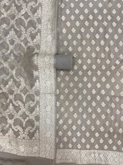 Green Beige Khaddi Georgette Banarasi Dress material Water Zari - The Handlooms