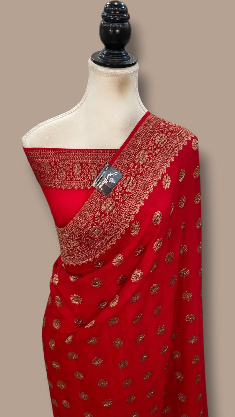 Pure Khaddi Georgette Handloom Banarasi Saree - Antique Zari