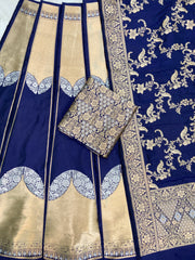 Pure Katan Silk Handloom Banarasi Lehenga All Over Sona Roopa Jaal Work - The Handlooms