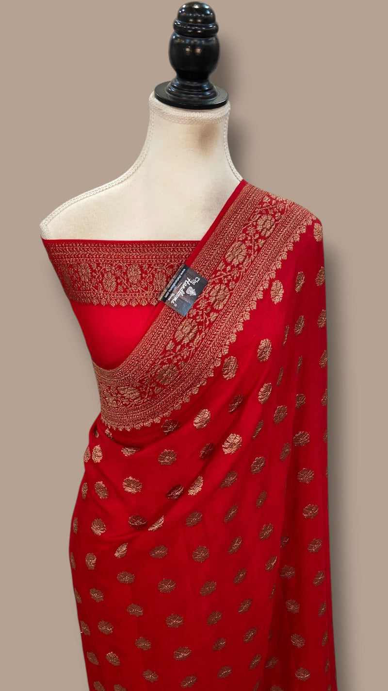 Pure Khaddi Georgette Handloom Banarasi Saree - Antique Zari