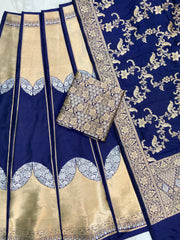 Pure Katan Silk Handloom Banarasi Lehenga All Over Sona Roopa Jaal Work - The Handlooms