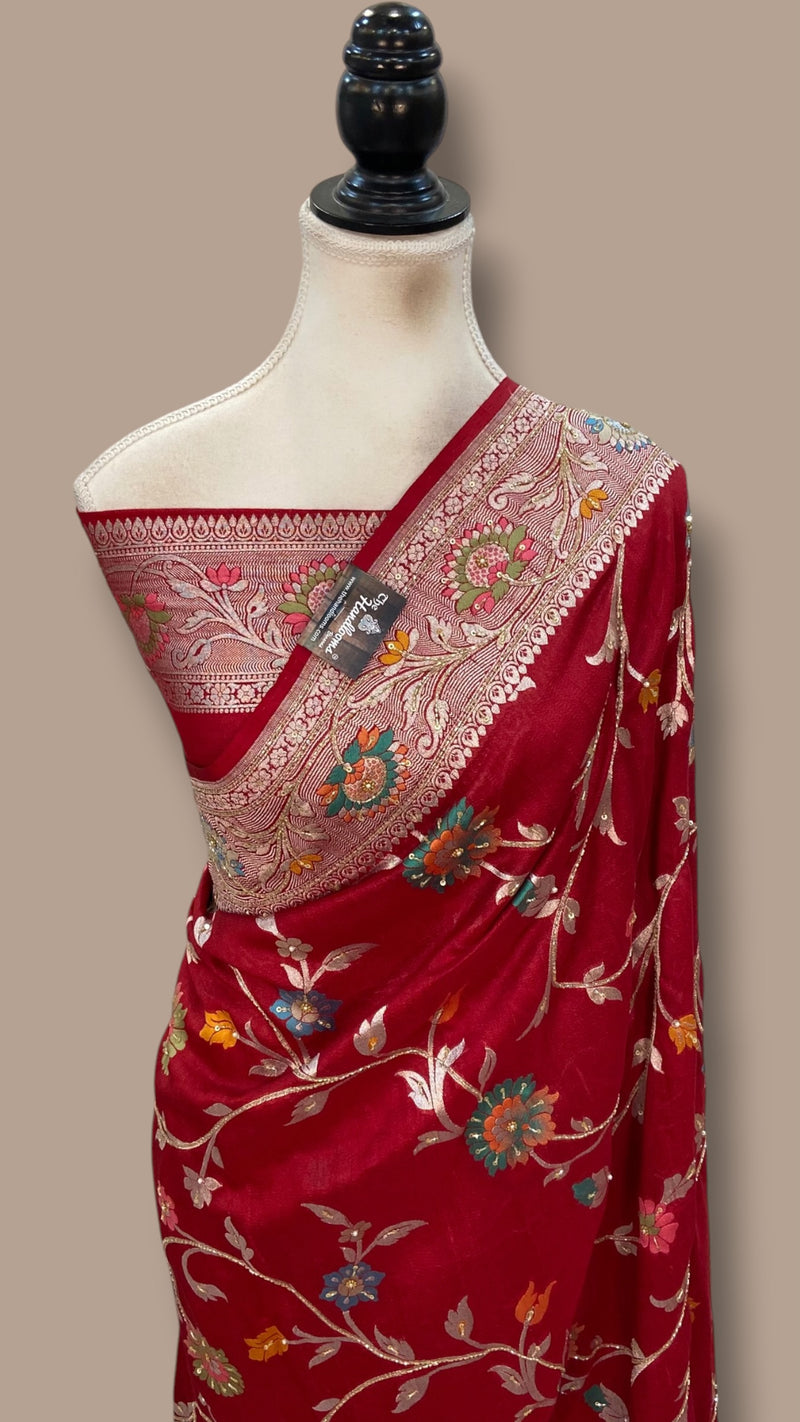 Pure Tussar Georgette Handloom Banarasi Saree With Handwork