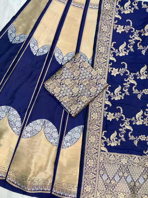 Pure Katan Silk Handloom Banarasi Lehenga All Over Sona Roopa Jaal Work - The Handlooms