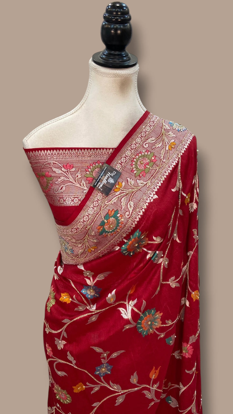 Pure Tussar Georgette Handloom Banarasi Saree With Handwork