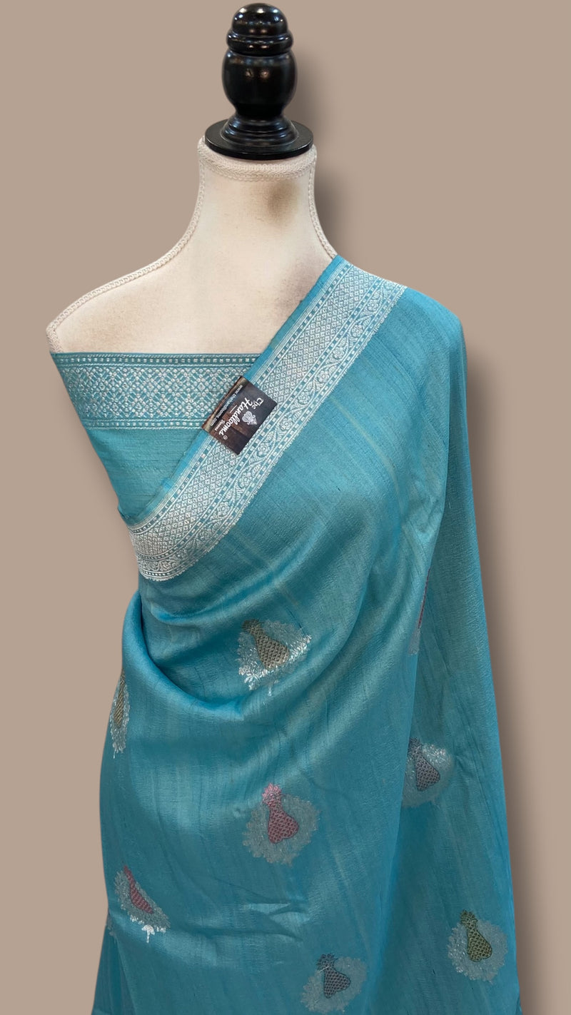 Pure Tussar Georgette Handloom Banarasi Saree - All Over Kadua Motifs With Meenakari