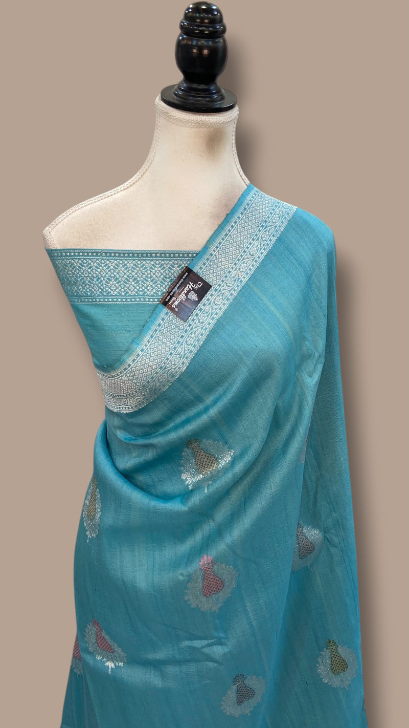 Pure Tussar Georgette Handloom Banarasi Saree - All Over Kadua Motifs With Meenakari