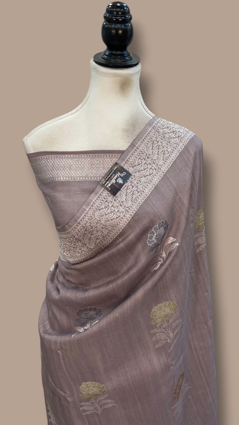 Pure Tussar Georgette Handloom Banarasi Saree - All Over Kadua Motifs With Meenakari