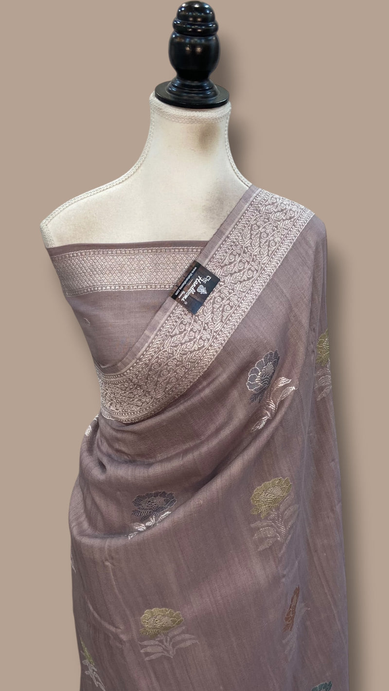 Pure Tussar Georgette Handloom Banarasi Saree - All Over Kadua Motifs With Meenakari