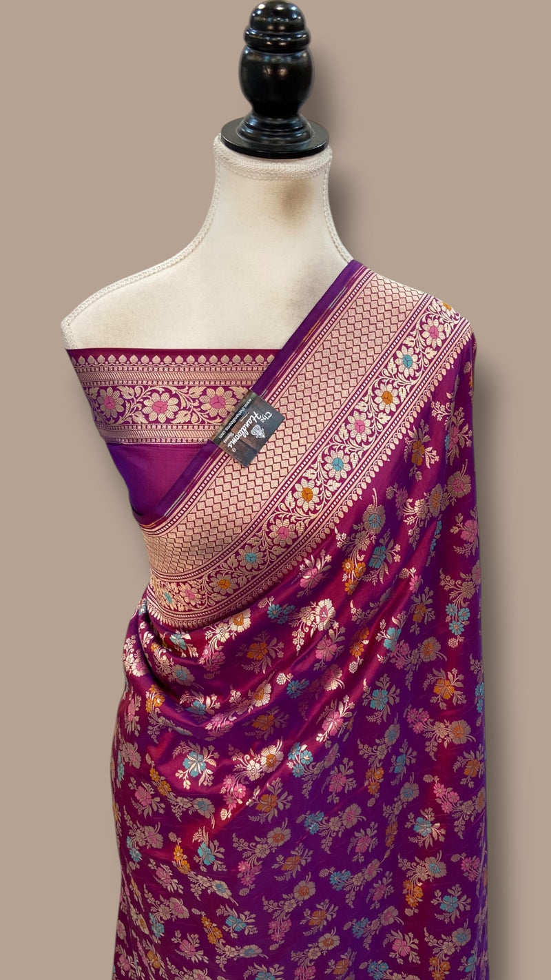Pure Katan Silk Banarasi Handloom Saree - All Over Jaal Work With Meenakari