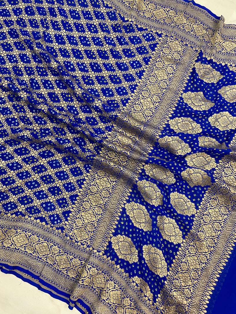 Pure Georgette Banarasi Bandhej Handloom Dupatta - The Handlooms