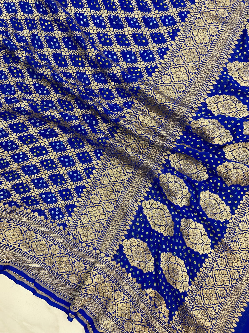 Pure Georgette Banarasi Bandhej Handloom Dupatta - The Handlooms