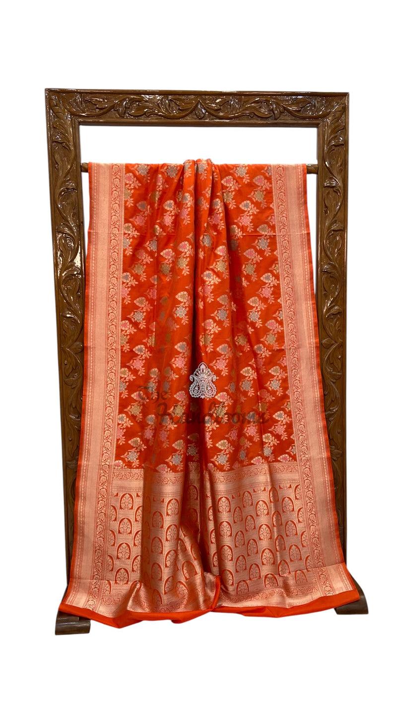 Pure Katan Silk Banarasi Handloom Saree - All Over Jaal Work With Meenakari