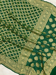 Pure Georgette Banarasi Bandhej Handloom Dupatta - The Handlooms