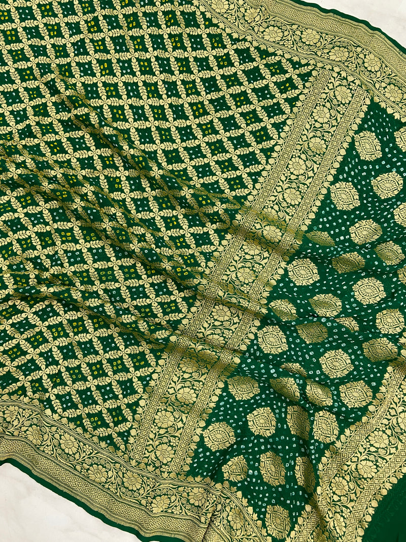 Pure Georgette Banarasi Bandhej Handloom Dupatta - The Handlooms