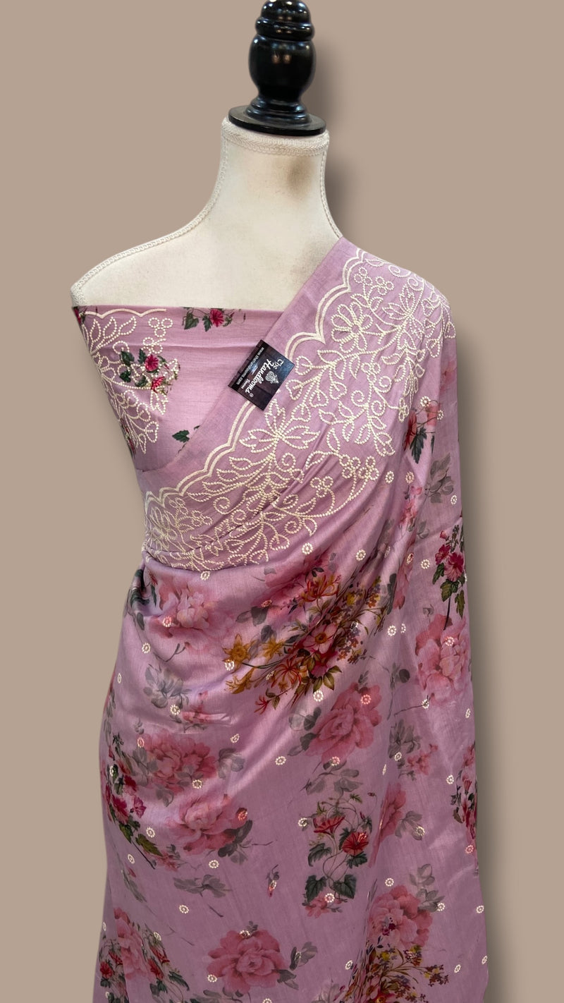 Pure Chiniya Silk Handloom Banarasi Saree with Chikankari