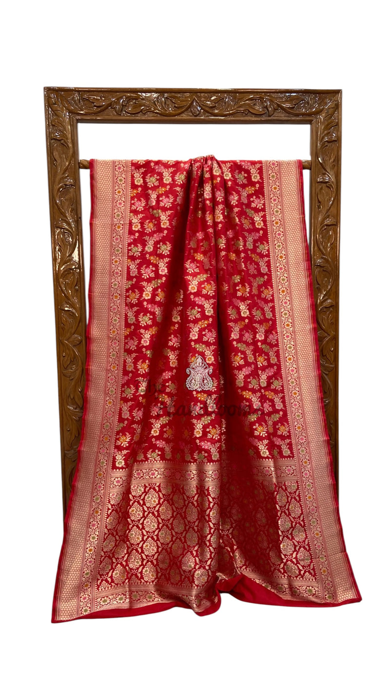 Pure Katan Silk Banarasi Handloom Saree - All Over Jaal Work With Meenakari