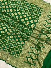 Pure Georgette Banarasi Bandhej Handloom Dupatta - The Handlooms