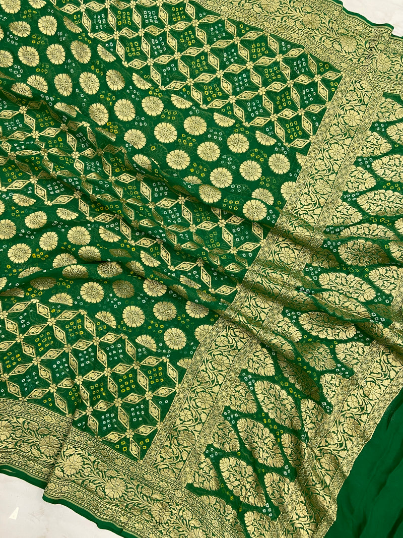 Pure Georgette Banarasi Bandhej Handloom Dupatta - The Handlooms