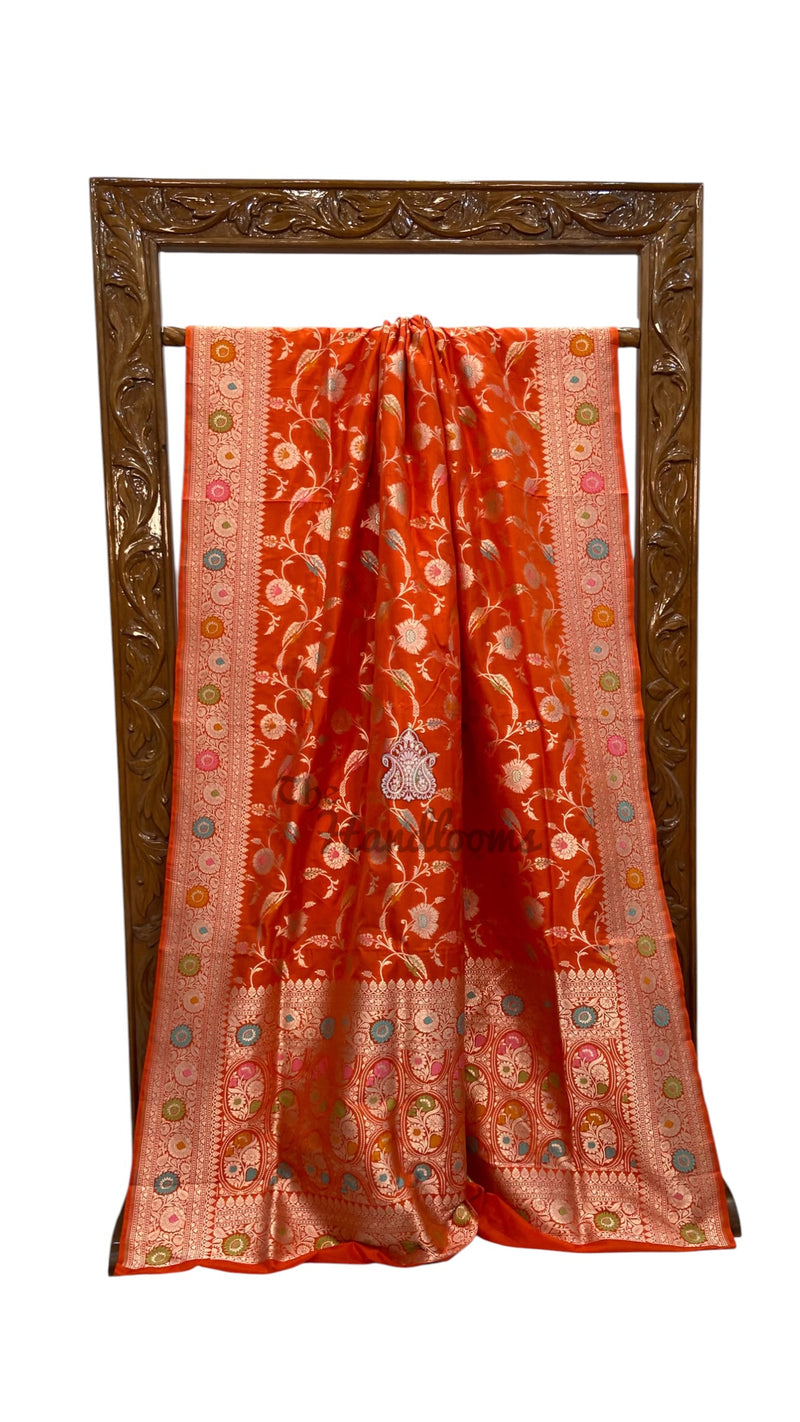 Pure Katan Silk Banarasi Handloom Saree - All Over Jaal Work With Meenakari
