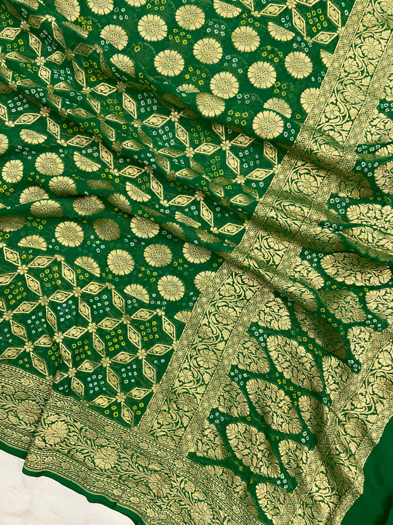 Pure Georgette Banarasi Bandhej Handloom Dupatta - The Handlooms
