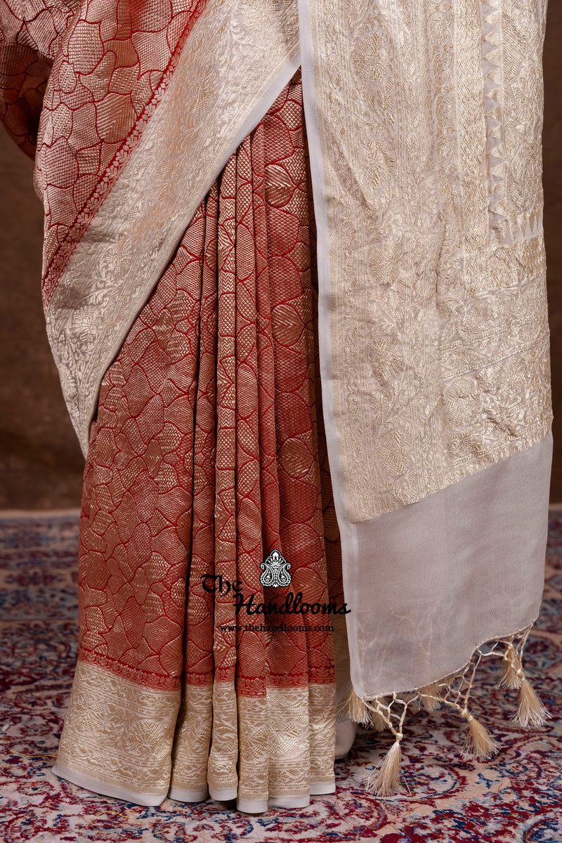Red Khaddi Georgette Handloom Banarasi Saree - Tanchui Brocade