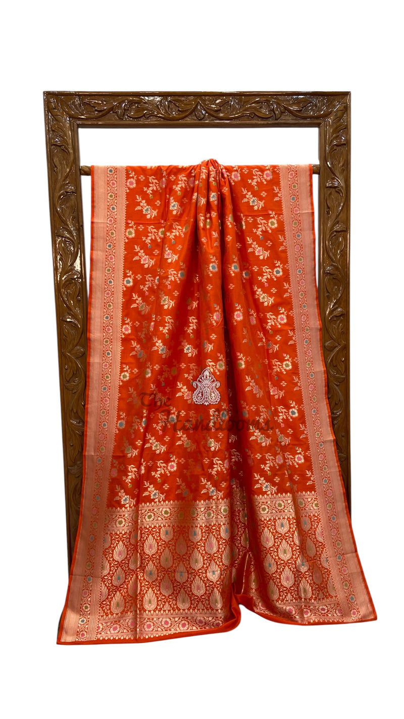 Pure Katan Silk Banarasi Handloom Saree - All Over Jaal Work With Meenakari