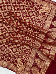 Pure Georgette Banarasi Bandhej Handloom Dupatta - The Handlooms