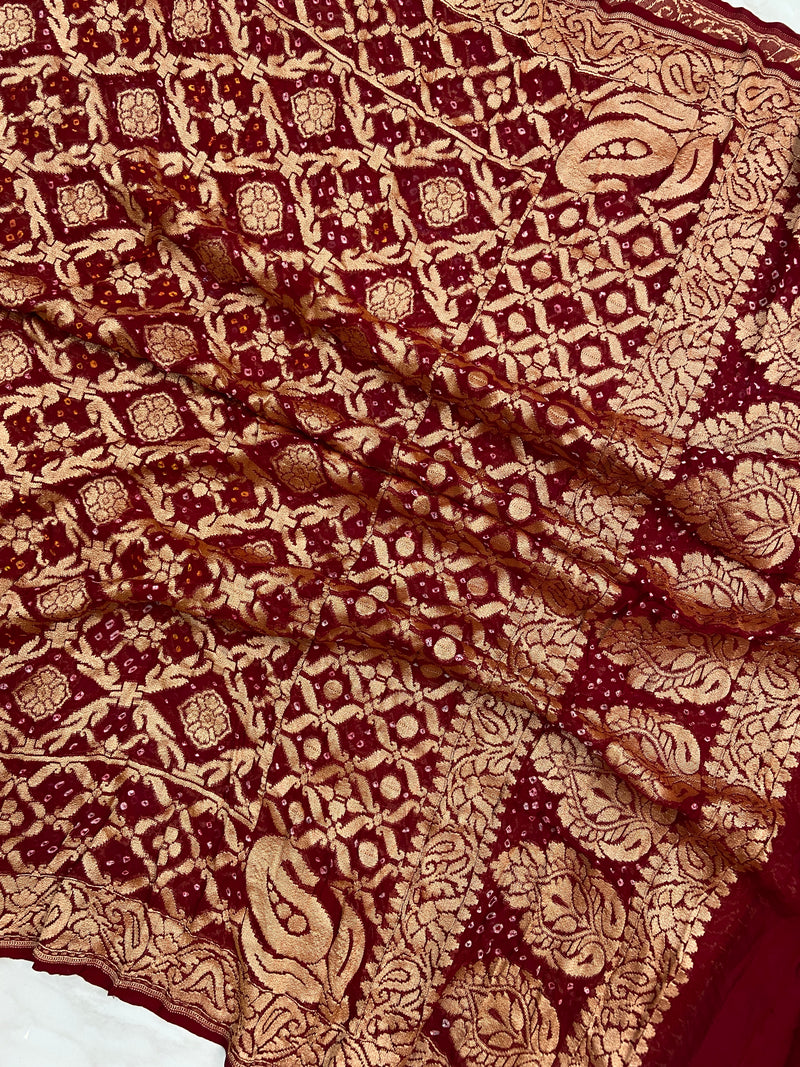 Pure Georgette Banarasi Bandhej Handloom Dupatta - The Handlooms