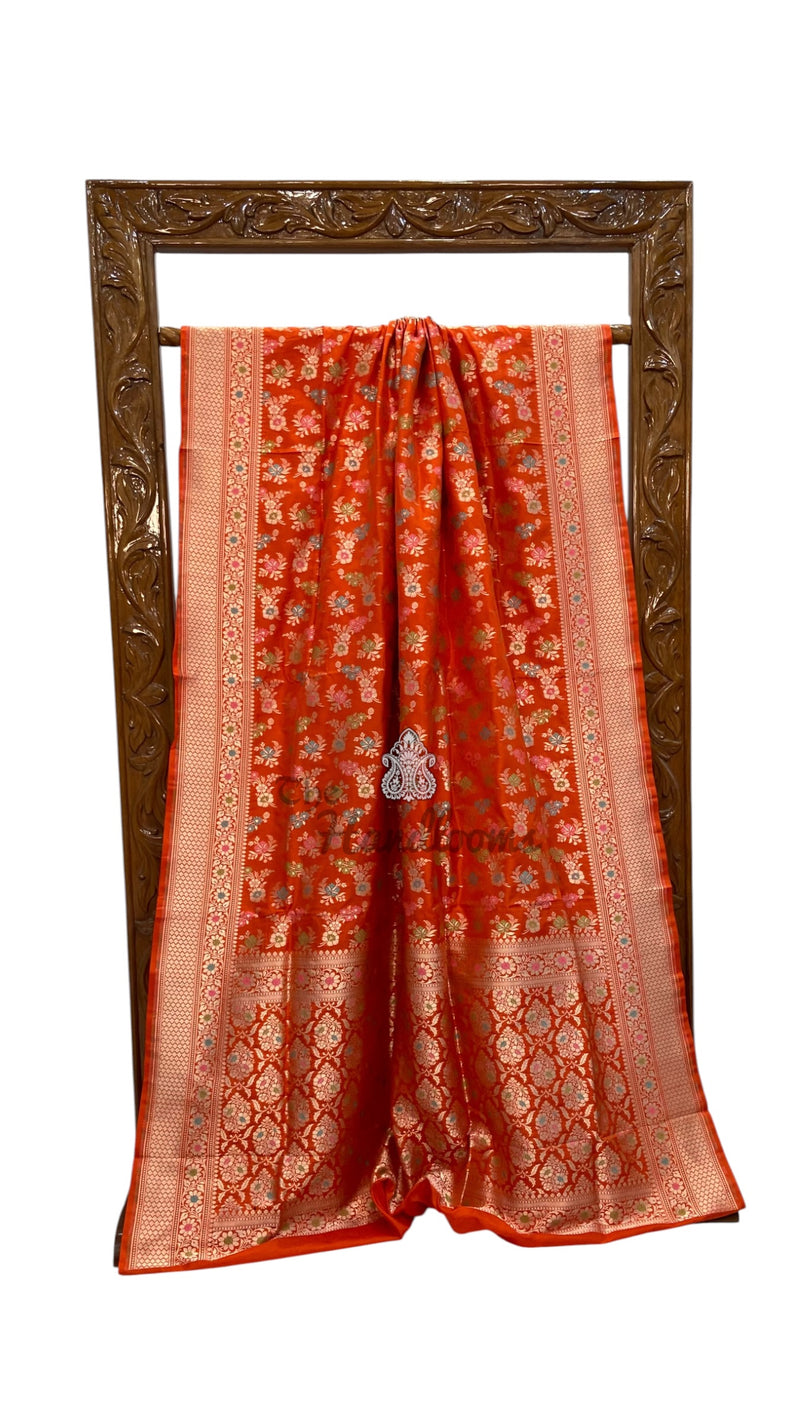 Pure Katan Silk Banarasi Handloom Saree - All Over Jaal Work With Meenakari