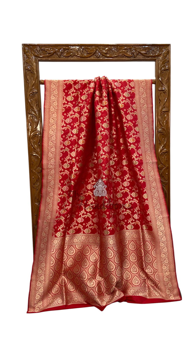 Pure Katan Silk Banarasi Handloom Saree - All Over Jaal Work With Meenakari
