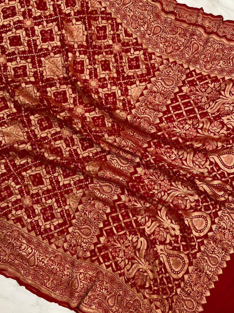 Pure Georgette Banarasi Bandhej Handloom Dupatta - The Handlooms