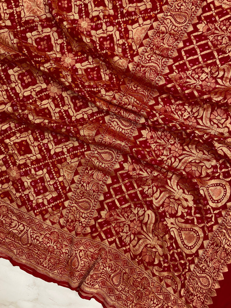 Pure Georgette Banarasi Bandhej Handloom Dupatta - The Handlooms