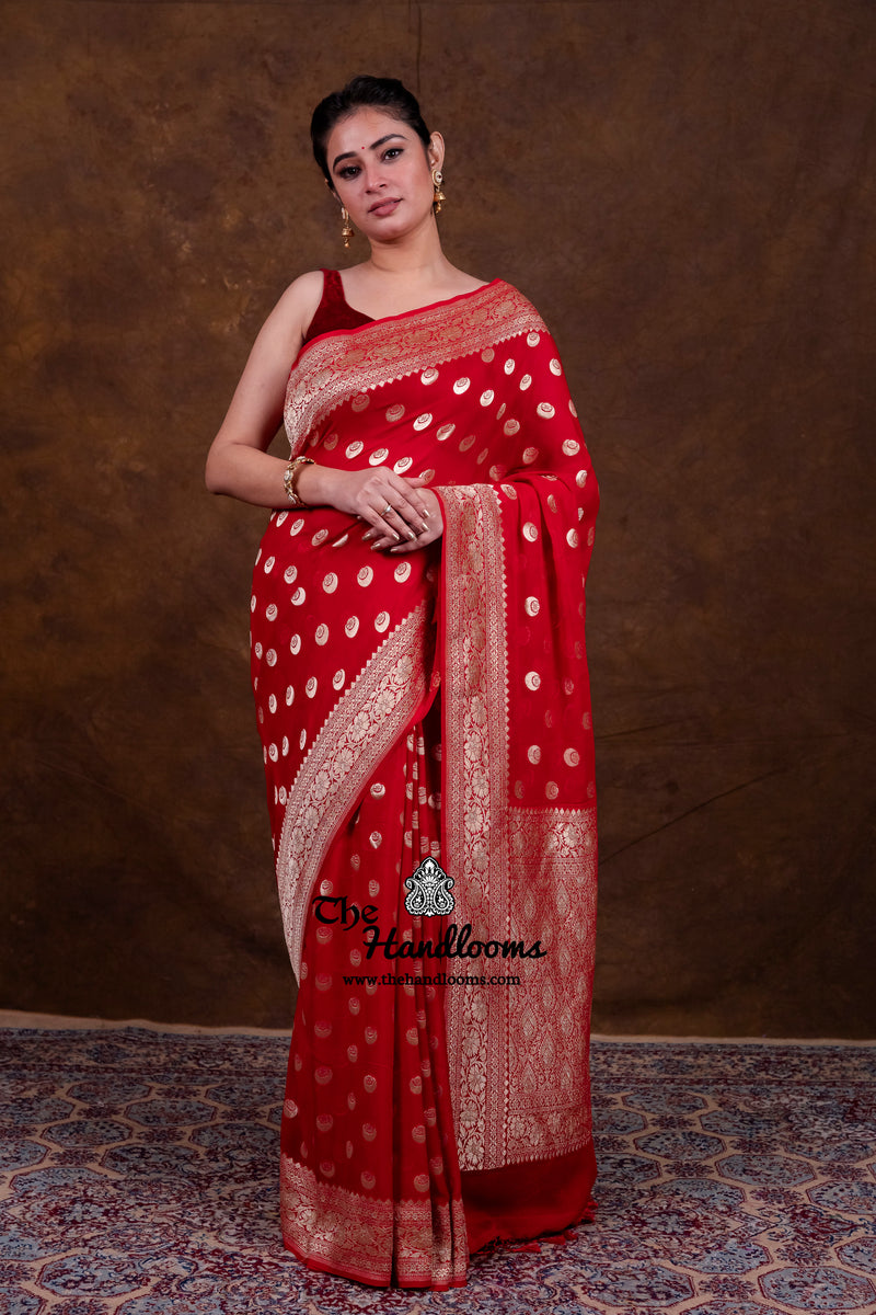 Khaddi Georgette Handloom Banarasi Saree - Water Zari