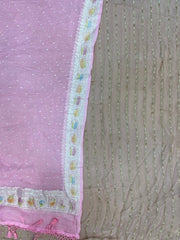 Georgette Handwork Suit with Khaddi Chiffon Dupatta & Pure Crepe Silk Bottom - The Handlooms