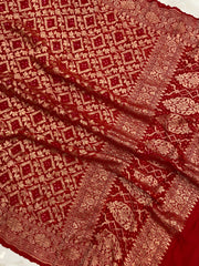Pure Georgette Banarasi Bandhej Handloom Dupatta - The Handlooms