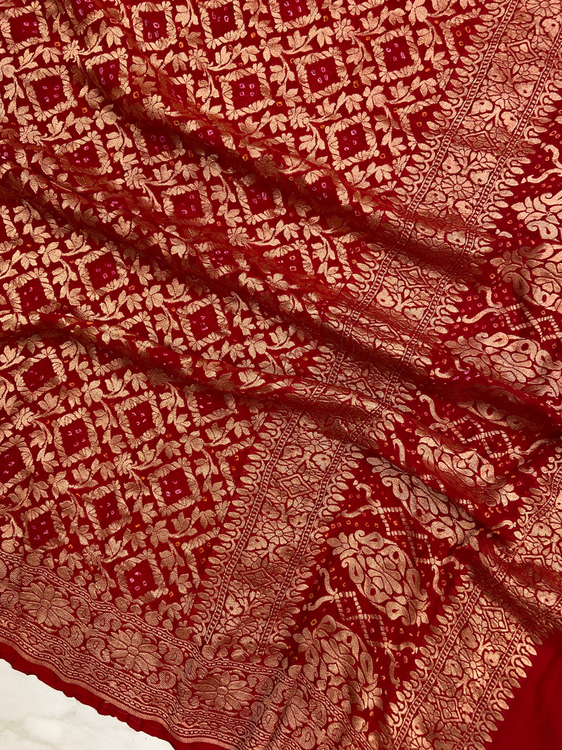 Pure Georgette Banarasi Bandhej Handloom Dupatta - The Handlooms