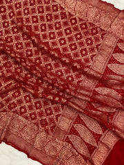 Pure Georgette Banarasi Bandhej Handloom Dupatta - The Handlooms