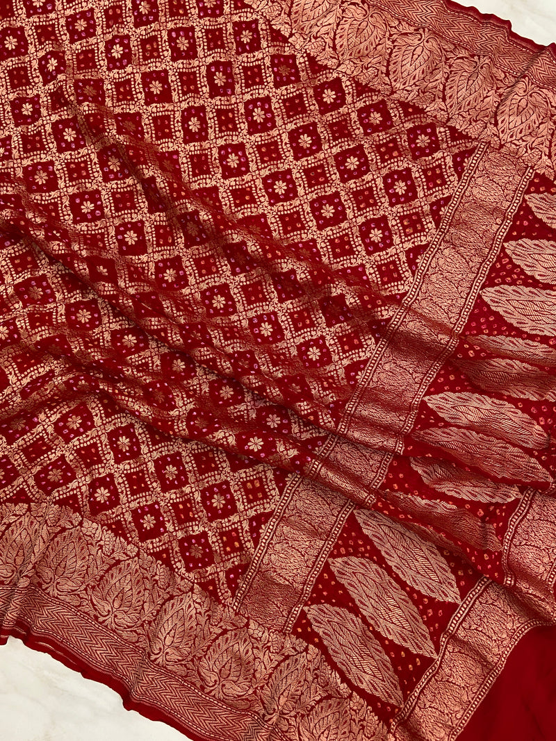 Pure Georgette Banarasi Bandhej Handloom Dupatta - The Handlooms
