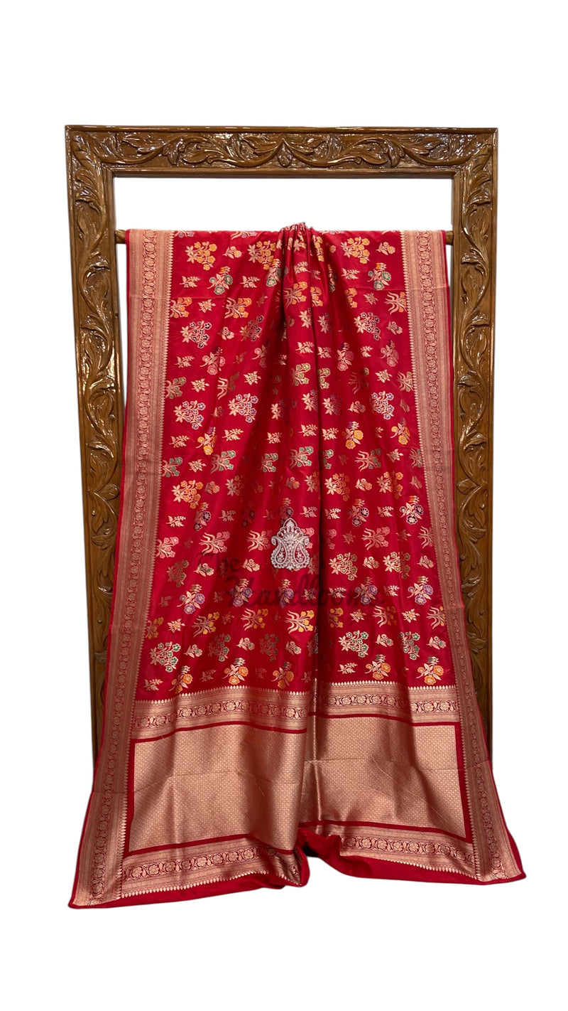 Pure Katan Silk Banarasi Handloom Saree - All Over Jaal Work With Meenakari