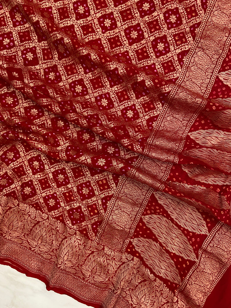 Pure Georgette Banarasi Bandhej Handloom Dupatta - The Handlooms